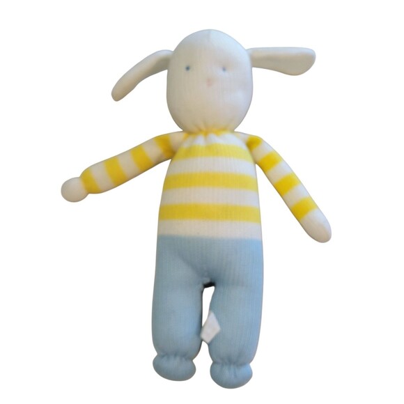 Vintage Eden Toys Knit Stuffed Animal Rabbit Plush Striped Yellow Shirt Korea - Picture 1 of 8